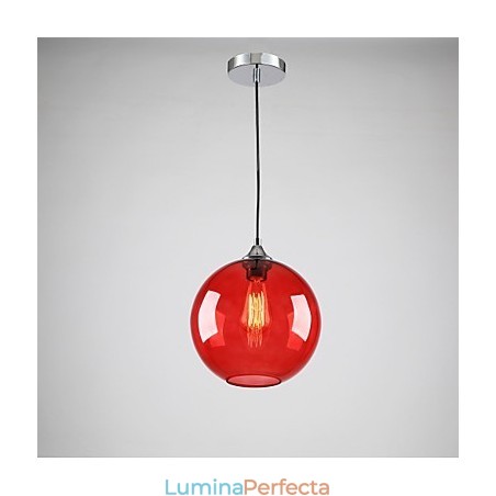 Lampă suspendată modernă din sticlă cu design rotund cu bule roșii Lampă suspendată modernă din sticlă cu design rotund cu bule roșii
