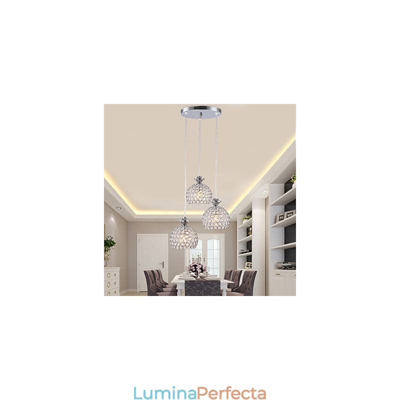 Lampă suspendată din cristal, modernă și contemporană, cu 3 capete