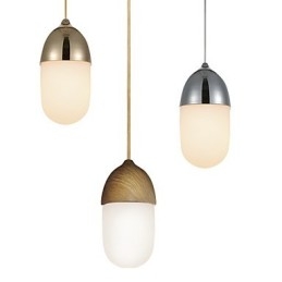 Lampă suspendată Mini Acorn, 1 lumină Modern Simplicity, crom auriu, finisaj din lemn, oțel carbon și sticlă