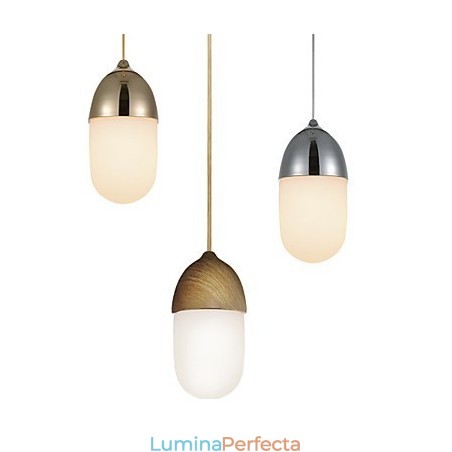 Lampă suspendată Mini Acorn, 1 lumină Modern Simplicity, crom auriu, finisaj din lemn, oțel carbon și sticlă Lampă suspendată Mini Acorn, 1 lumină Modern Simplicity, crom auriu, finisaj din lemn, oțel carbon și sticlă