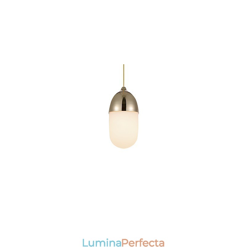 Lampă suspendată Mini Acorn, 1 lumină Modern Simplicity, crom auriu, finisaj din lemn, oțel carbon și sticlă