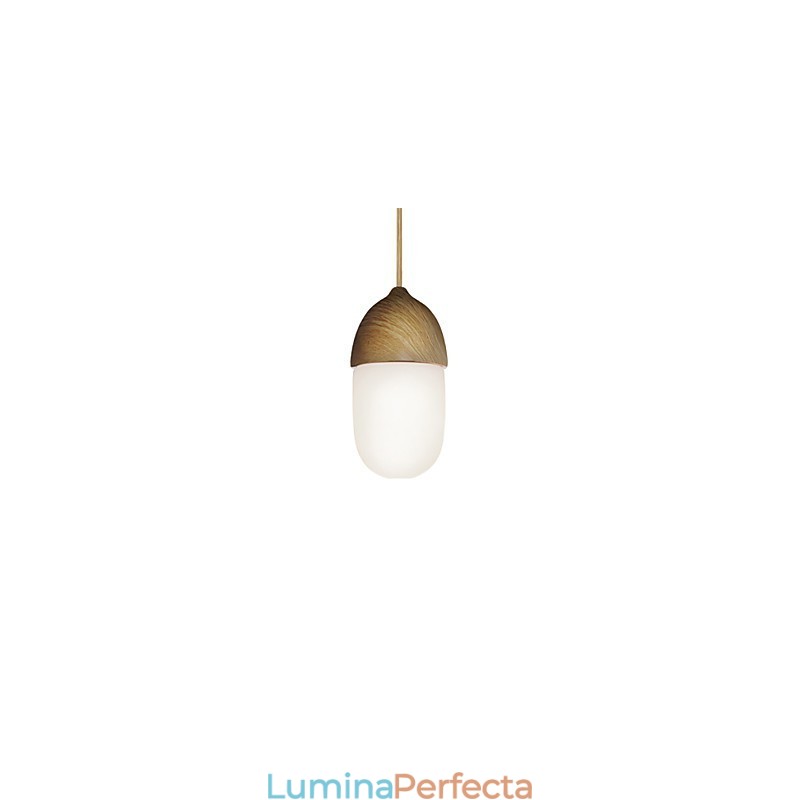 Lampă suspendată Mini Acorn, 1 lumină Modern Simplicity, crom auriu, finisaj din lemn, oțel carbon și sticlă