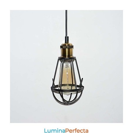 Lampă LOFT Lampă de epocă suspendată Edison Lumină Negru Fier Metal Cușcă Abajur Stil Depozit Corp de iluminat