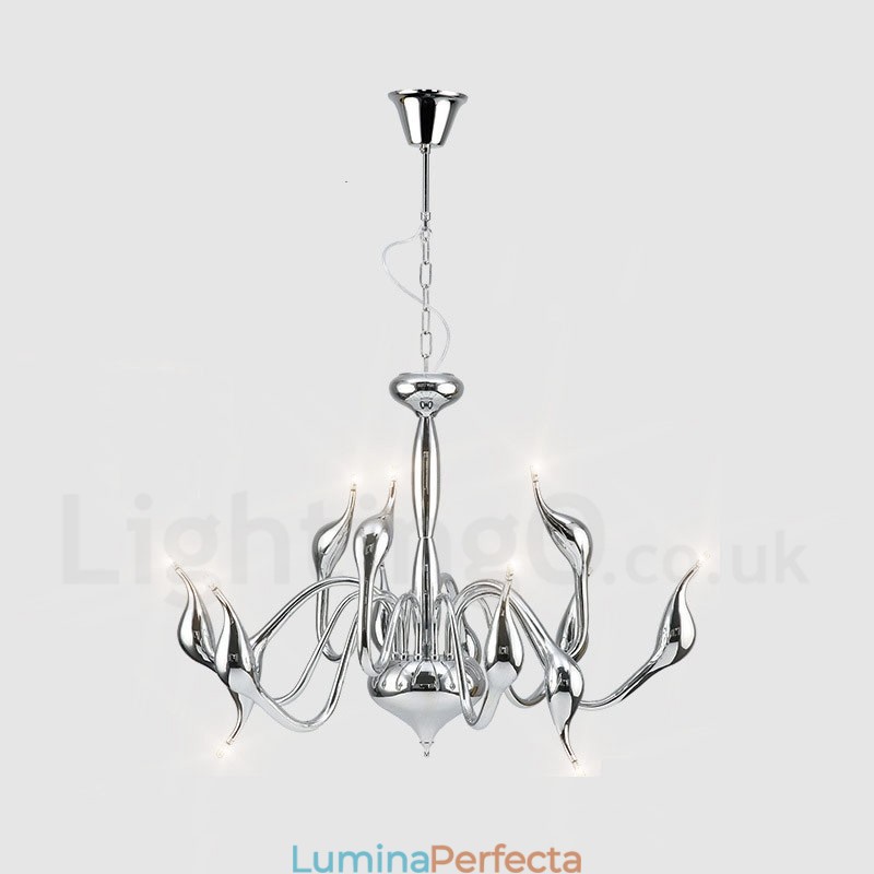 Candelabru modern Swan din metal cromat cu 12 lumini