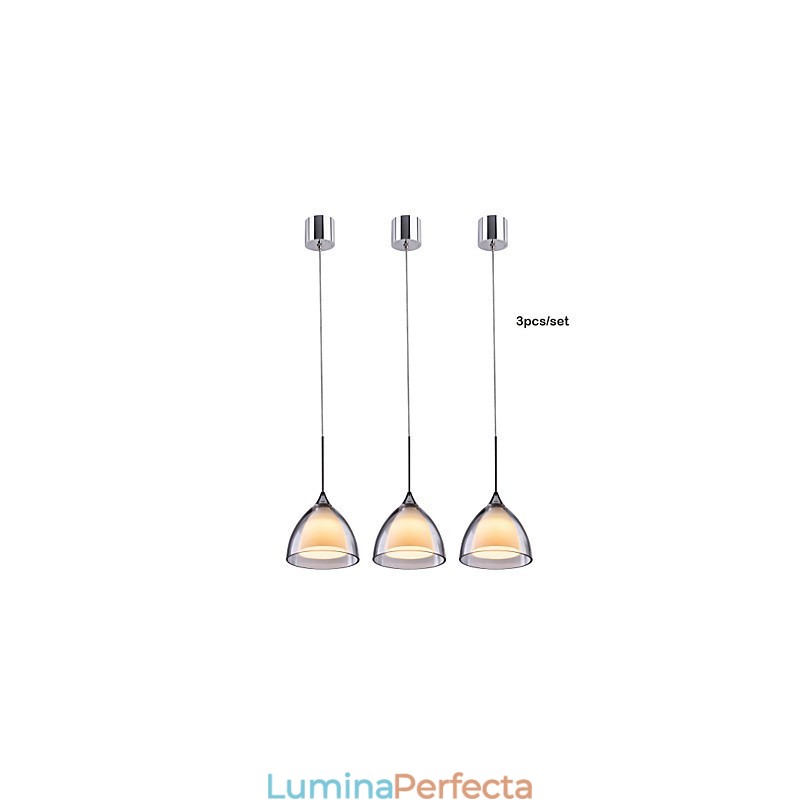 1 lumină suspendată cu două straturi, sticlă transparentă, crom lustruit