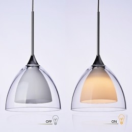 1 lumină suspendată cu două straturi, sticlă transparentă, crom lustruit