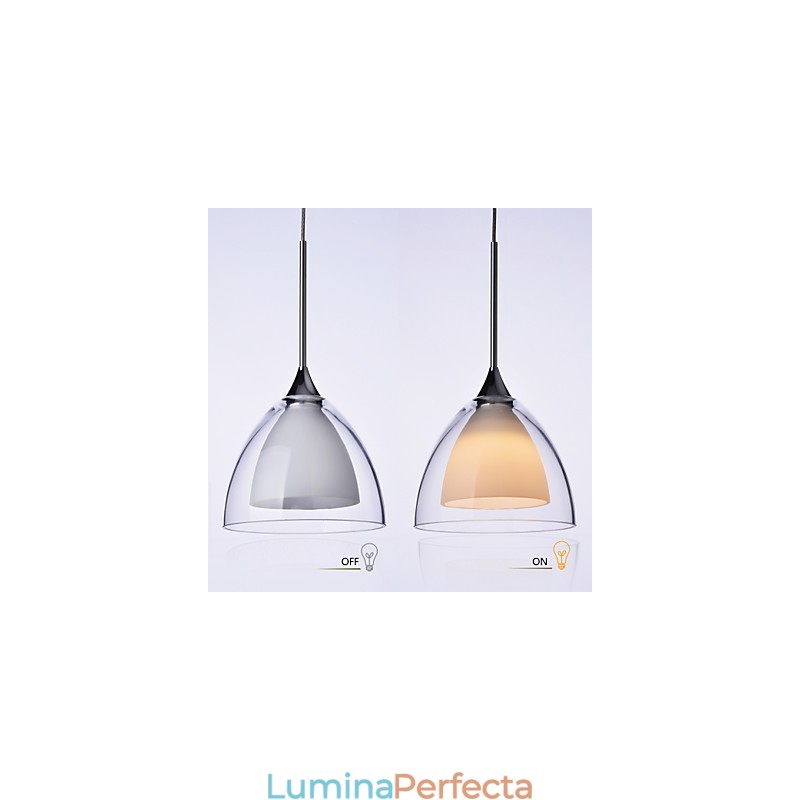 1 lumină suspendată cu două straturi, sticlă transparentă, crom lustruit