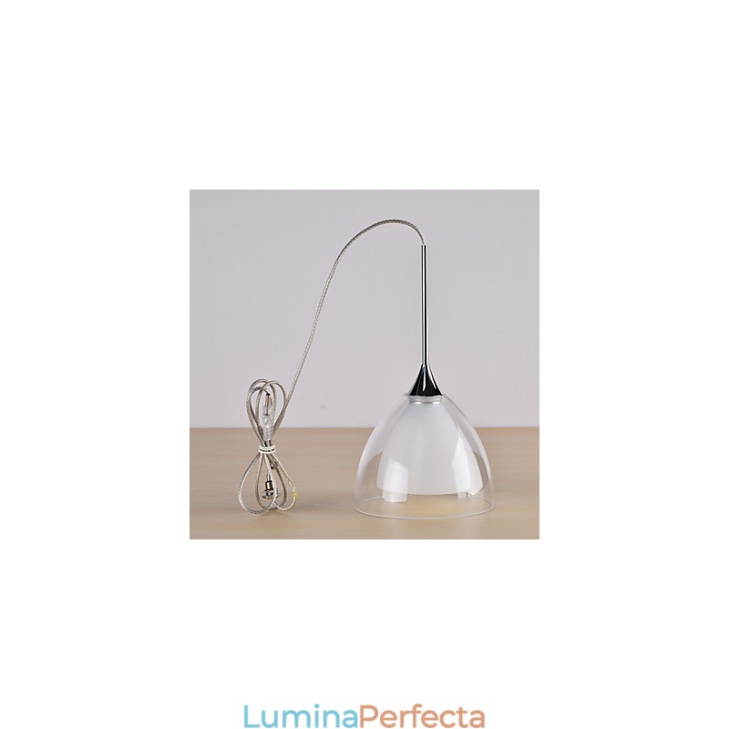 1 lumină suspendată cu două straturi, sticlă transparentă, crom lustruit