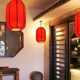Archaize Piele de oaie Red Lanterns Verandă Droplight Lampă Lumină