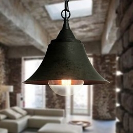 Lampă de suspendare din metal în formă de clopot, negru mat, vintage mediu