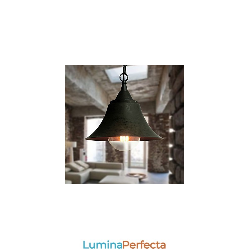 Lampă de suspendare din metal în formă de clopot, negru mat, vintage mediu