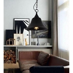 Lampă de suspendare din metal în formă de clopot, negru mat, vintage mediu
