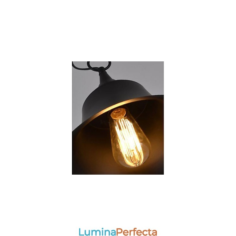 Lampă de suspendare din metal în formă de clopot, negru mat, vintage mediu