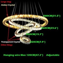 Lămpi suspendate Plafoniera Candelabru Iluminat Rotund 4 Inele Inel mare Cristal de chihlimbar și alte cristale transparente