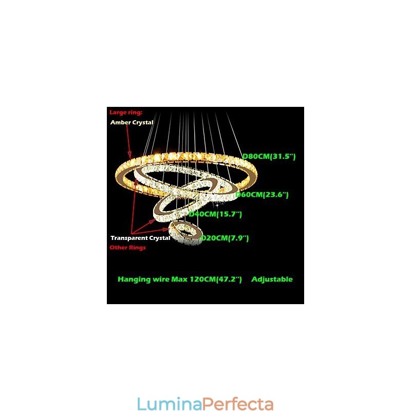 Lămpi suspendate Plafoniera Candelabru Iluminat Rotund 4 Inele Inel mare Cristal de chihlimbar și alte cristale transparente