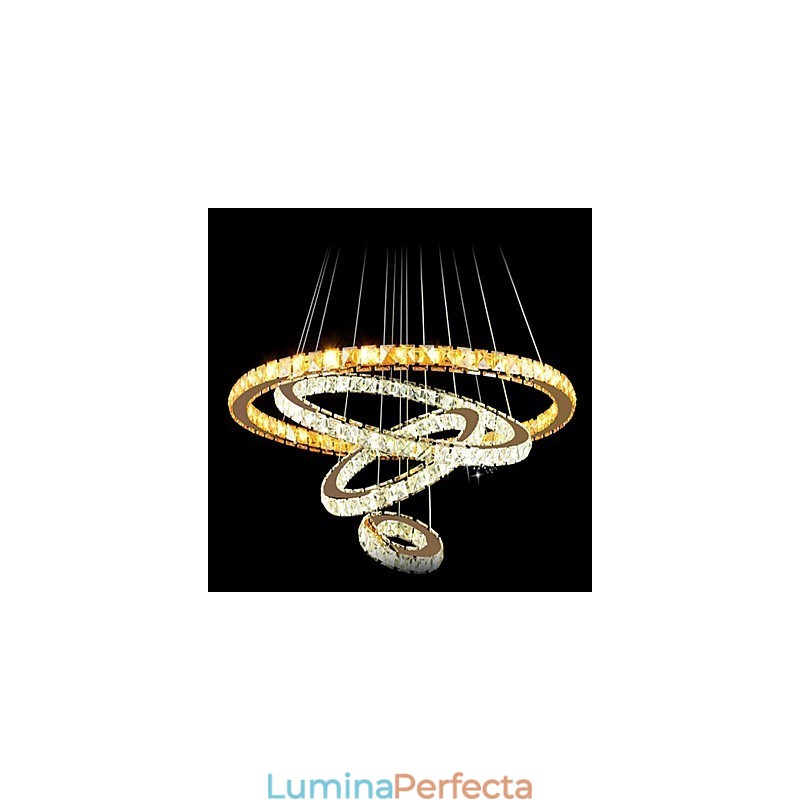 Lămpi suspendate Plafoniera Candelabru Iluminat Rotund 4 Inele Inel mare Cristal de chihlimbar și alte cristale transparente