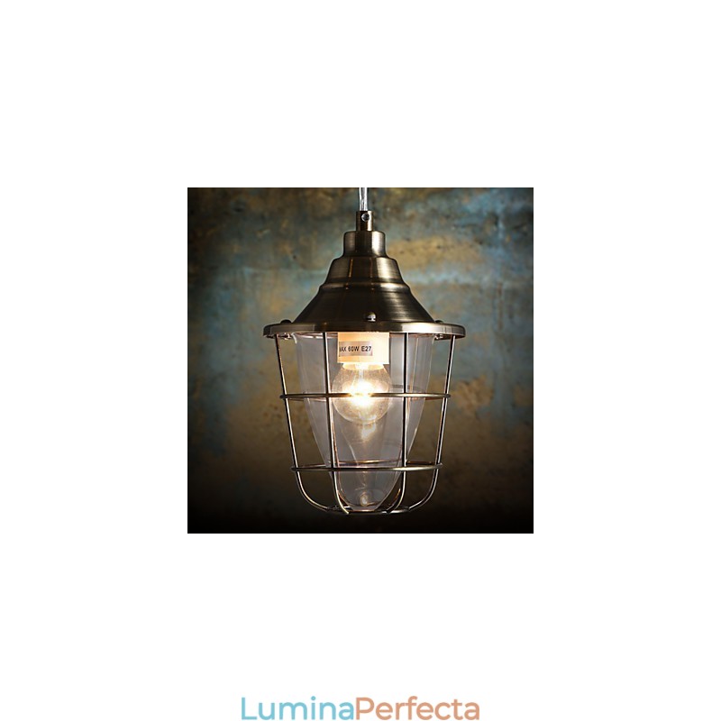 Lampă suspendată din metal galvanizat în stil retro