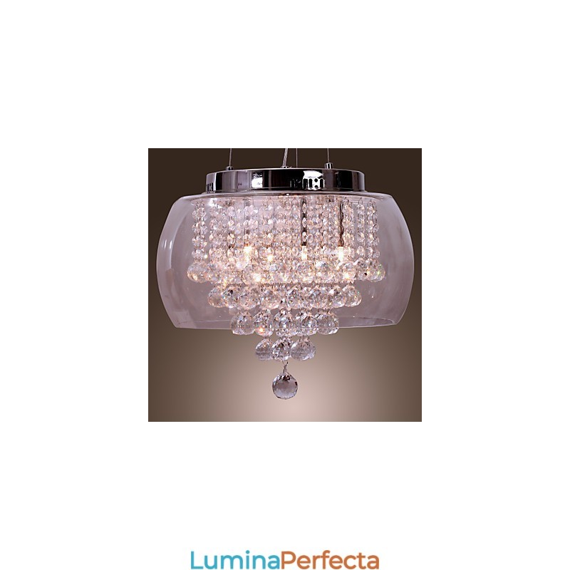 Lampă artistică de cristal cu 6 lumini și abajur din sticlă