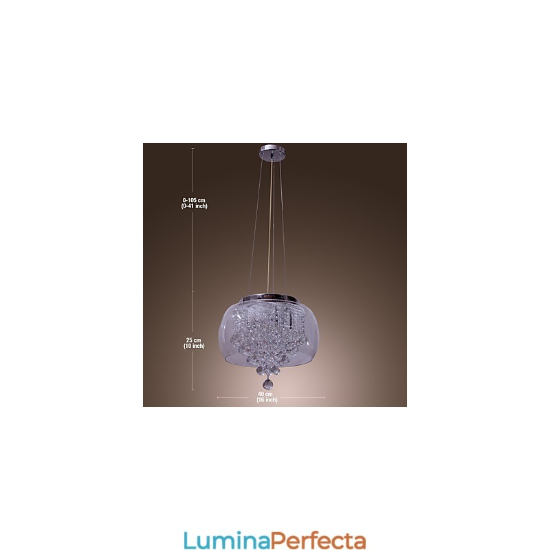 Lampă artistică de cristal cu 6 lumini și abajur din sticlă