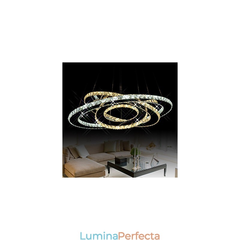 Iluminat cu pandantiv de cristal Candelabru de tavan Corpuri de iluminat cu alb cald și rece 3 inele
