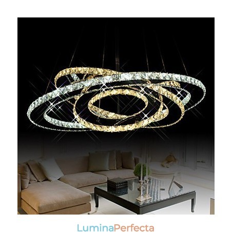 Iluminat cu pandantiv de cristal Candelabru de tavan Corpuri de iluminat cu alb cald și rece 3 inele Iluminat cu pandantiv de cristal Candelabru de tavan Corpuri de iluminat cu alb cald și rece 3 inele