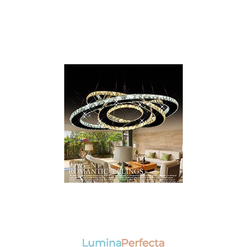 Iluminat cu pandantiv de cristal Candelabru de tavan Corpuri de iluminat cu alb cald și rece 3 inele