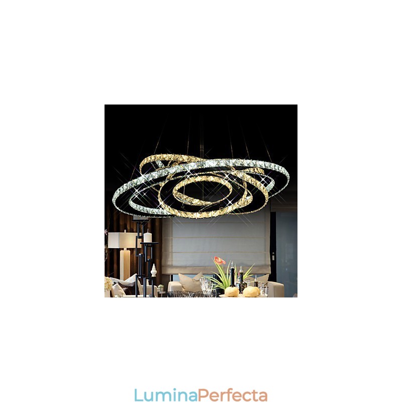 Iluminat cu pandantiv de cristal Candelabru de tavan Corpuri de iluminat cu alb cald și rece 3 inele