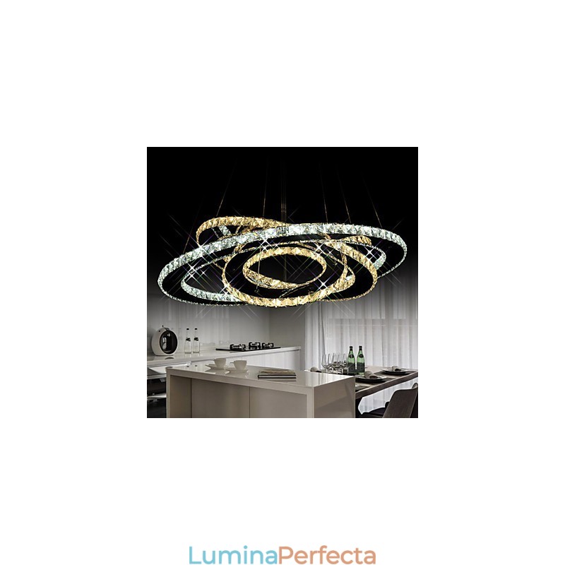 Iluminat cu pandantiv de cristal Candelabru de tavan Corpuri de iluminat cu alb cald și rece 3 inele