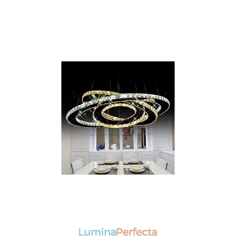 Iluminat cu pandantiv de cristal Candelabru de tavan Corpuri de iluminat cu alb cald și rece 3 inele