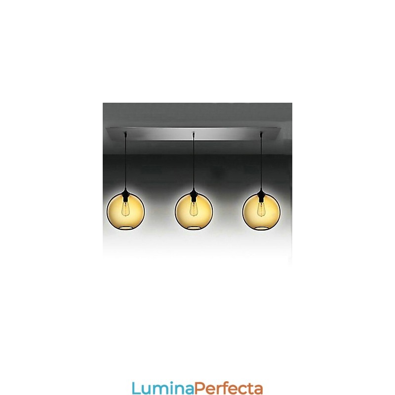 Lampă suspendată modernă din sticlă cu 3 lumini, cu design maro transparent cu bule