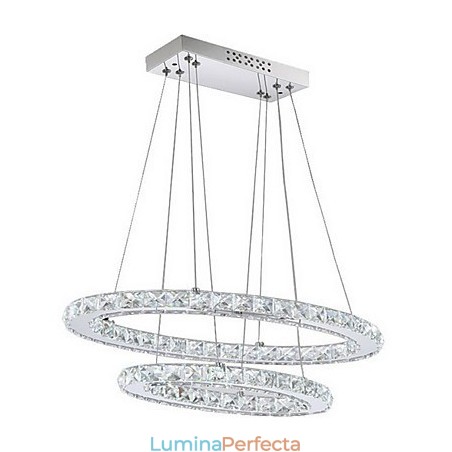 Lampă suspendată modernă din cristal cu inel dublu oval pt Lampă suspendată modernă din cristal cu inel dublu oval pt