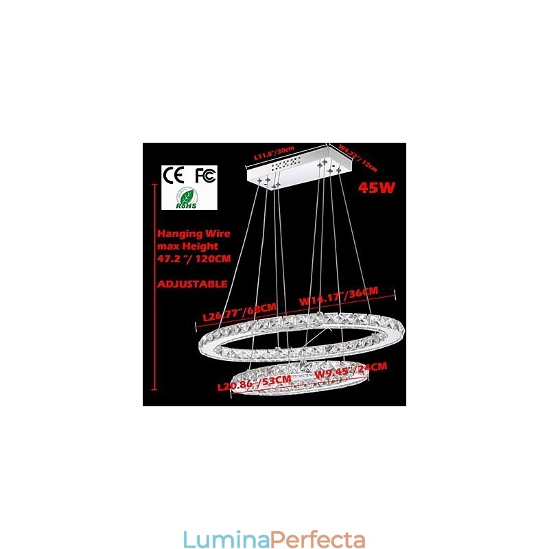 Lampă suspendată modernă din cristal cu inel dublu oval pt