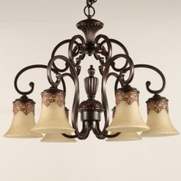Candelabru Pandantiv 6 Lumini Vintage Country Island Metal+Sticlă