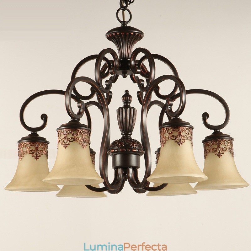 Candelabru Pandantiv 6 Lumini Vintage Country Island Metal+Sticlă