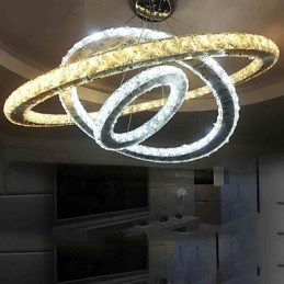 Corpuri de iluminat candelabre cu pandantiv circular reglabil cu cristal K9 alb cald și rece cu telecomandă