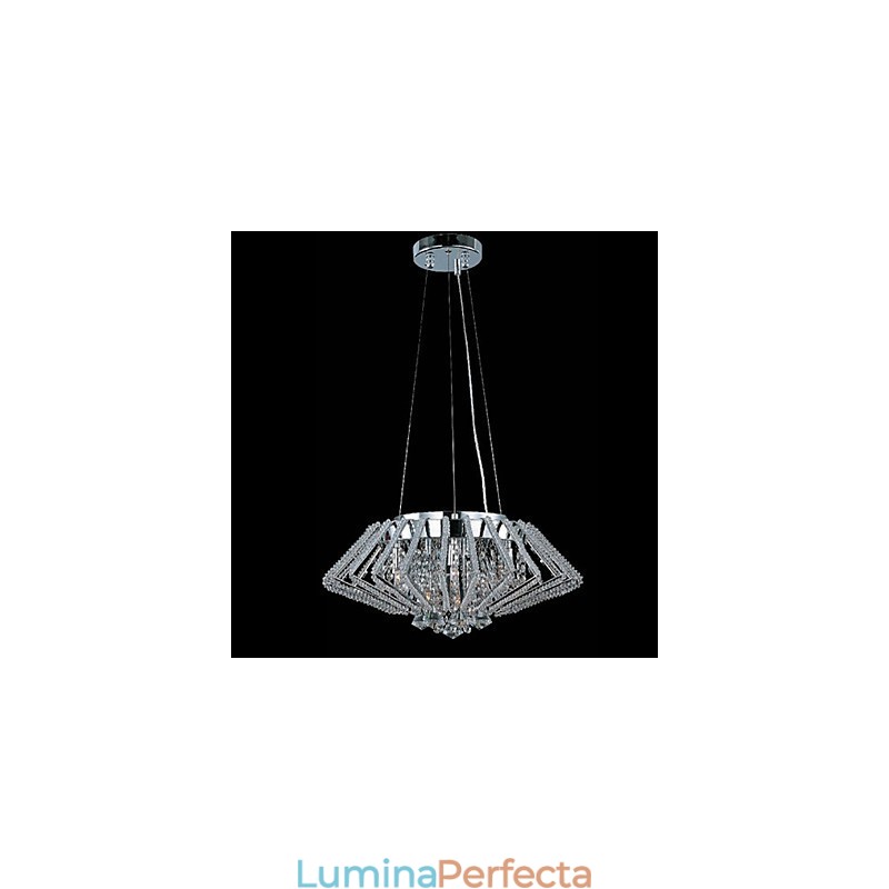 Lampă suspendată din cristal în formă de diamant din oțel inoxidabil cu 9 lumini