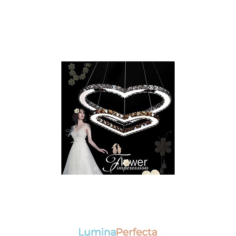 Lumină suspendată Candelabru Lumină Transparent SAU Chihlimbar K9 Cristal dublu în formă de inimă Plafoniere Lumini