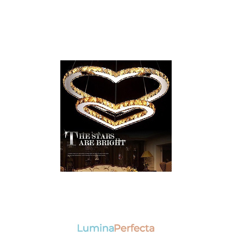 Lumină suspendată Candelabru Lumină Transparent SAU Chihlimbar K9 Cristal dublu în formă de inimă Plafoniere Lumini