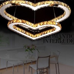 Lumină suspendată Candelabru Lumină Transparent SAU Chihlimbar K9 Cristal dublu în formă de inimă Plafoniere Lumini