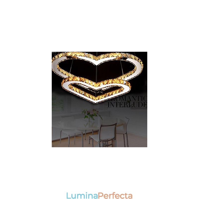 Lumină suspendată Candelabru Lumină Transparent SAU Chihlimbar K9 Cristal dublu în formă de inimă Plafoniere Lumini