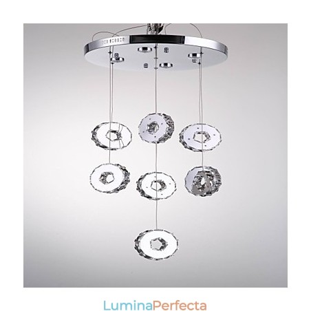 Candelabru modern din cristal din oțel inoxidabil cu șapte inele de înaltă calitate Candelabru modern din cristal din oțel inoxidabil cu șapte inele de înaltă calitate