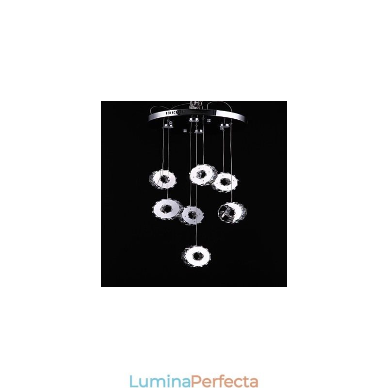 Candelabru modern din cristal din oțel inoxidabil cu șapte inele de înaltă calitate