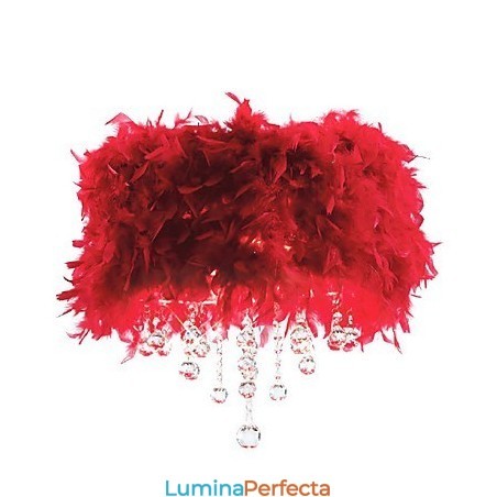 Lampă suspendată din cristal cu 3 lumini în nuanță de pene roșii Lampă suspendată din cristal cu 3 lumini în nuanță de pene roșii
