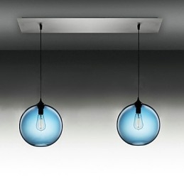 Lampă suspendată modernă din sticlă cu 2 lumini, cu design rotund cu bule albastre