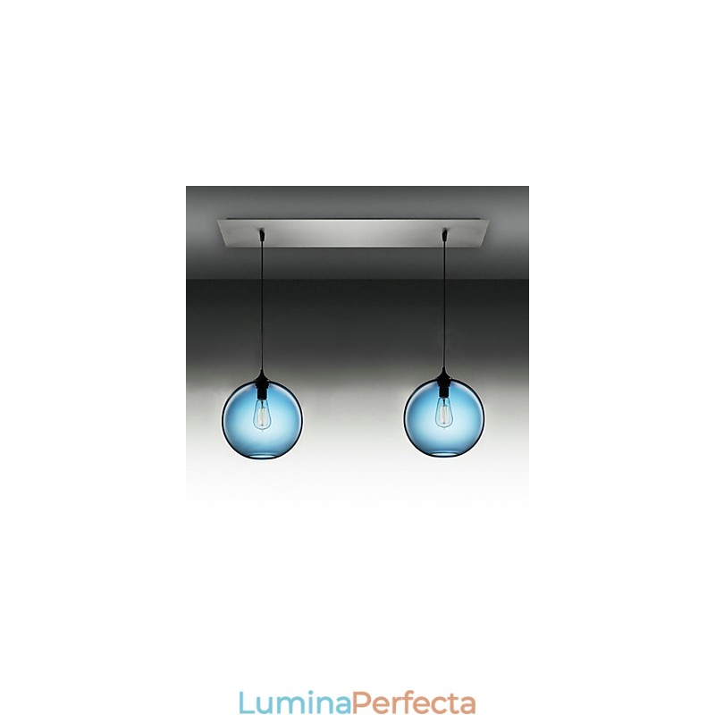 Lampă suspendată modernă din sticlă cu 2 lumini, cu design rotund cu bule albastre