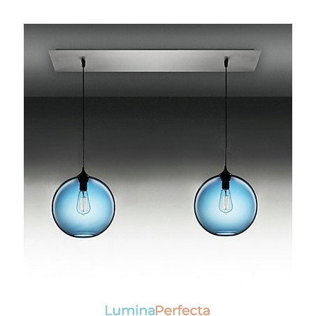 Lampă suspendată modernă din sticlă cu 2 lumini, cu design rotund cu bule albastre Lampă suspendată modernă din sticlă cu 2 lumini, cu design rotund cu bule albastre