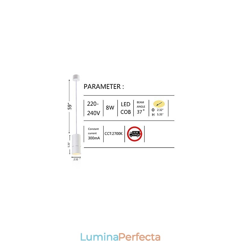 GE 05032 8W 136mm 1 Lumină Mini Lampă suspendată alb pudrat cu aluminiu
