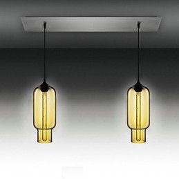Lampă suspendată modernă din sticlă transparentă cu 2 lumini în design cu bule, finisată cu plăci electromagnetice