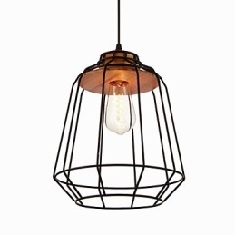 Lampă suspendată cu vopsire din fier cu lampă de iluminat cușcă de fier centrală din lemn