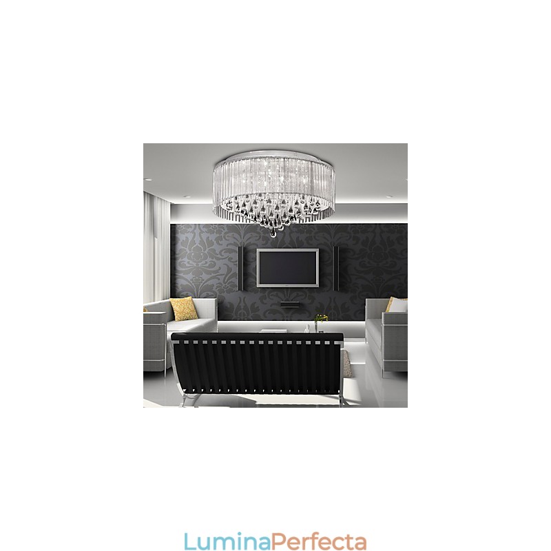 Lampă elegantă pendanta Crytal cu 8 lumini în umbră cilindru